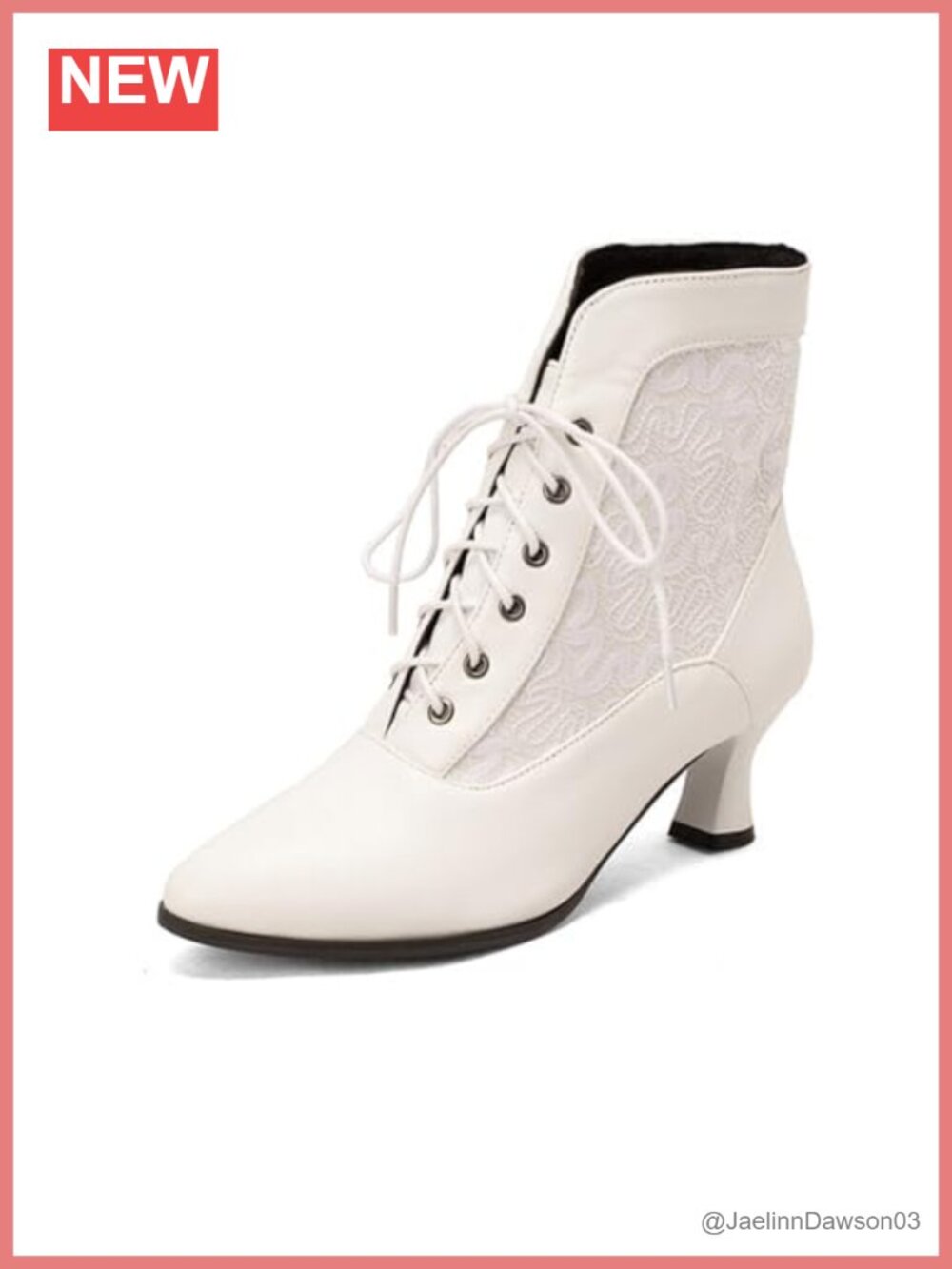 Women Lace Up Pointed Toe Kitten Heel Victorian Witch Boots Chunky Heel PU
